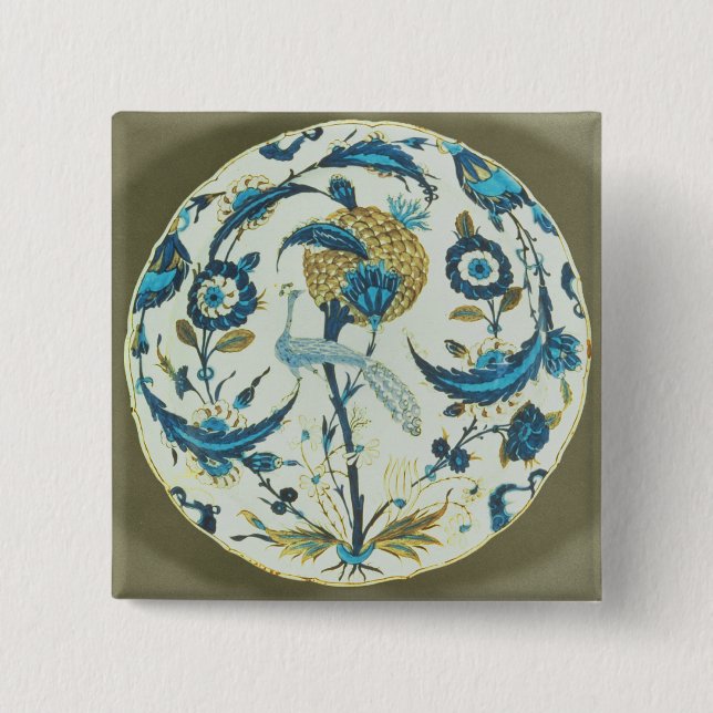 Iznik Teller, der mit einem Pfau gemalt wurde, Button (Vorderseite)