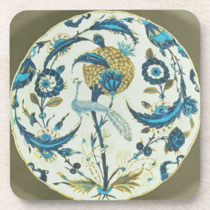 Iznik Teller, der mit einem Pfau gemalt wurde, Getränkeuntersetzer