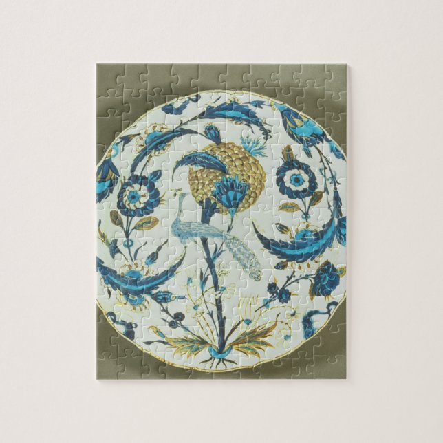 Iznik Teller, der mit einem Pfau gemalt wurde, Puzzle (Vertikal)