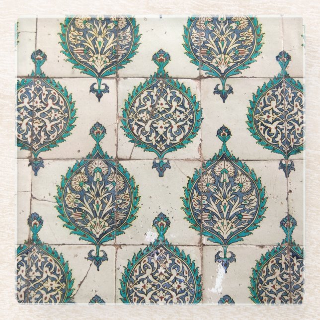 Iznik Tiles Green Glasuntersetzer (Vorderseite)