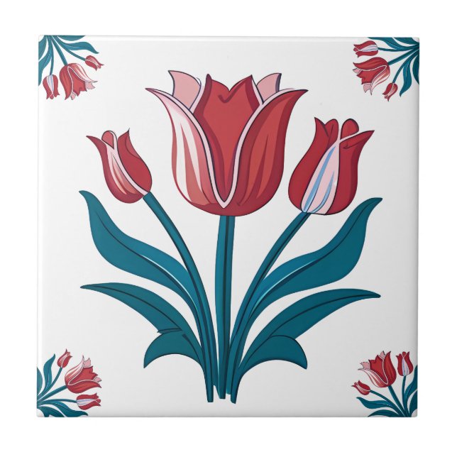 Iznik Tulip Floral Pattern Keramik Tile Fliese (Vorderseite)