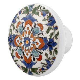 Iznik Türkisch Vintag Orange Blue Green Abstrakt Keramikknauf