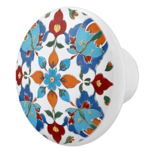 Iznik Türkische Blume Red Orange Blue White Floral Keramikknauf