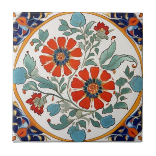 Iznik Türkische Blume Rotes Orange Blaues Creme Fliese