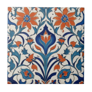 Iznik Turkish Floral Vintag Orange Blue Blumen Fliese