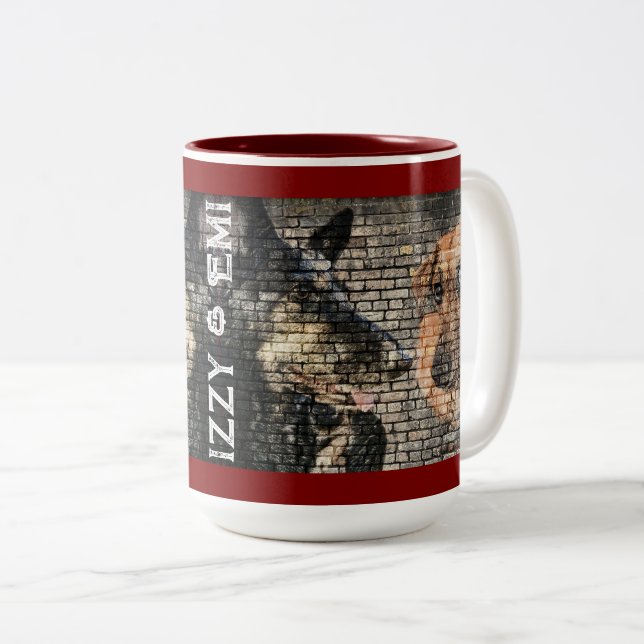 Izzy and Emi - German Shepherd and Dachshund Mixes Zweifarbige Tasse (VorderseiteRechts)