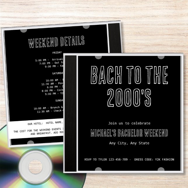 J2K Bach zu den 2000er CD Cover Bachelor Weekend Einladung (Y2K Bach To The 2000s CD Cover Bachelor Weekend Invitation)
