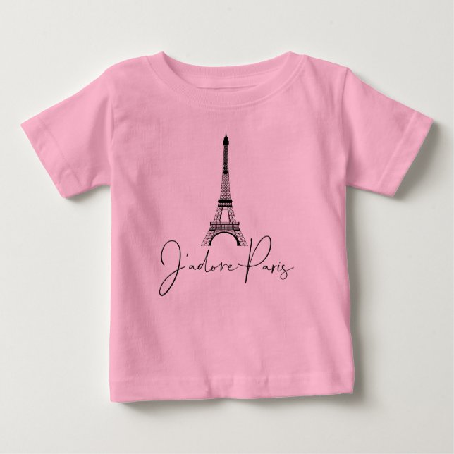 J' adore Paris Eiffel Tower Niedlich Pink Baby T-shirt (Vorderseite)