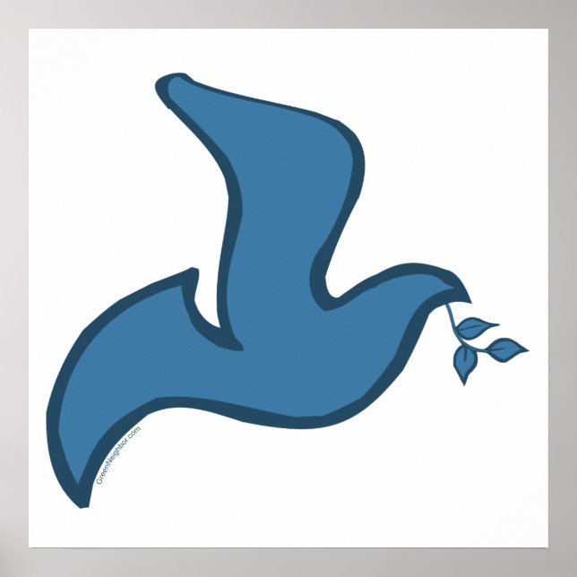 J - Blaue Silhouette Taube des Friedens Poster (Vorne)