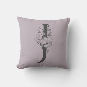 J Boho Floral Monogram Initial Lilac Gray Kissen