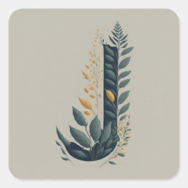 J Botanische Monogramm Quadratischer Aufkleber