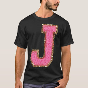 J - Bubblegum Glitzer Varsity Letter Patches Stick T-Shirt