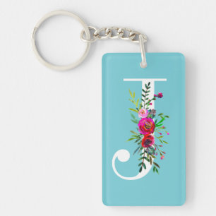 J Buchstabe Anfangs Monogramm Floral Benutzerdefin Schlüsselanhänger