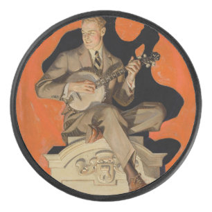 J.C. Leyendecker Banjo-Spieler 1920 Art Deco Kunst Eishockey Puck
