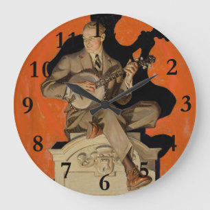 J.C. Leyendecker Banjo-Spieler 1920 Art Deco Kunst Große Wanduhr