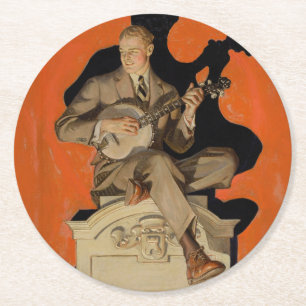 J.C. Leyendecker Banjo-Spieler 1920 Art Deco Kunst Runder Pappuntersetzer