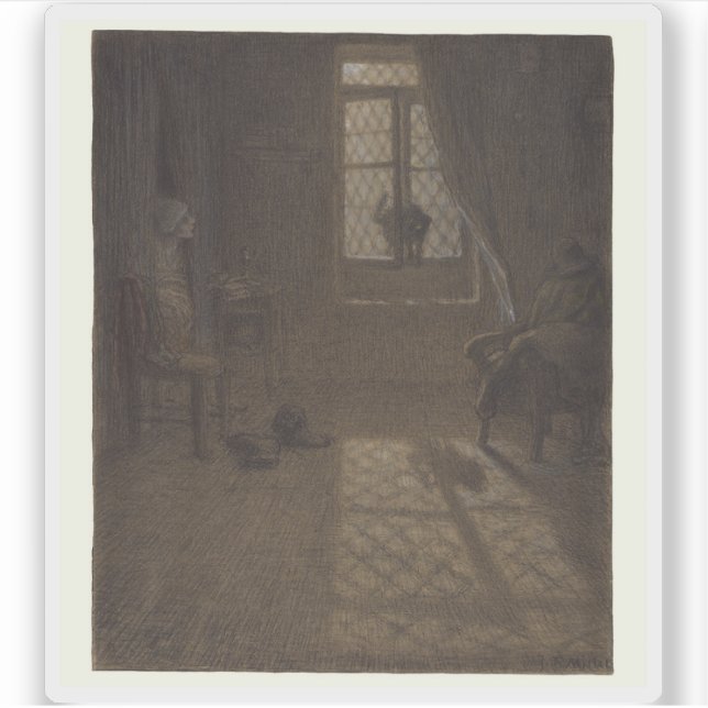 J.F. Millet - Le Chat (Die Katze am Fenster) Aufkleber (Vorderseite)