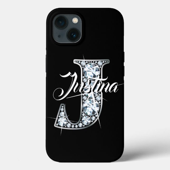 J Faux Diamond Bling Monogram Case-Mate iPhone Hülle (Rückseite)