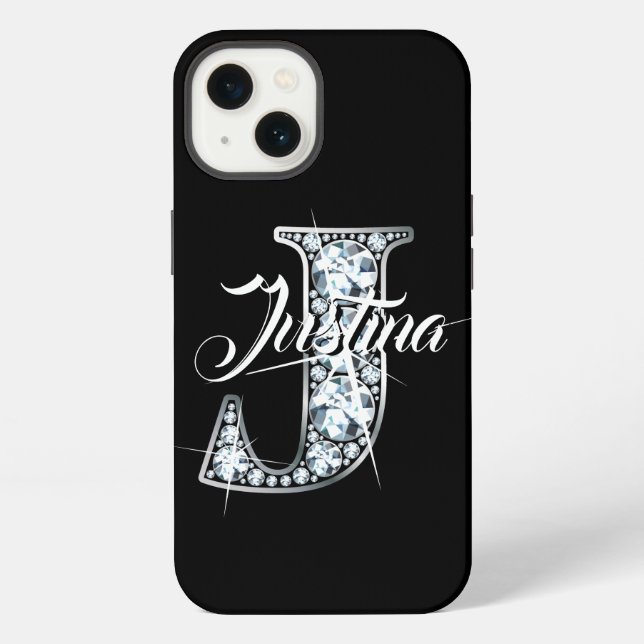 J Faux Diamond Bling Monogram iPhone Hülle (Rückseite)