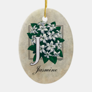 J für Jasmin-Blumen-Monogramm Keramik Ornament