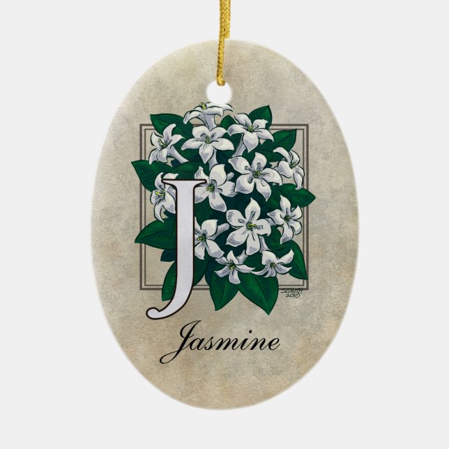 J für Jasmin-Blumen-Monogramm Keramik Ornament (Vorne)