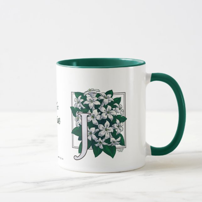 J für Jasmin-Blumen-Monogramm Tasse (Rechts)