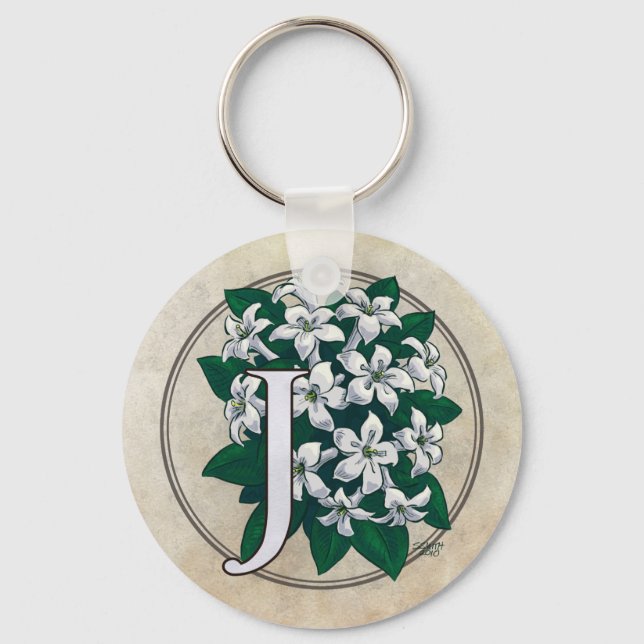 J für Jasmine Blume Monogram Schlüsselanhänger (Vorderseite)