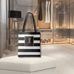 J Gold Floral Monogram Schwarz-weiße Streifen