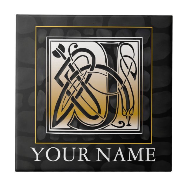 J "Ihre Namens" keltische schwarze Fliese (Vorderseite)