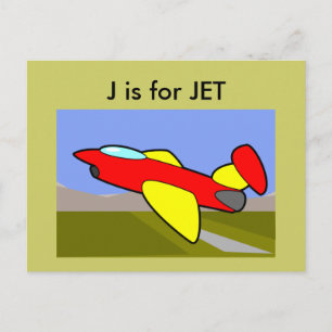 "J" ist für Jet Alphabet Flashcard Postkarte