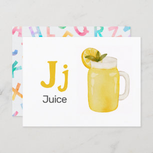 J ist für Juice - Alphabet Flash Card Postkarte
