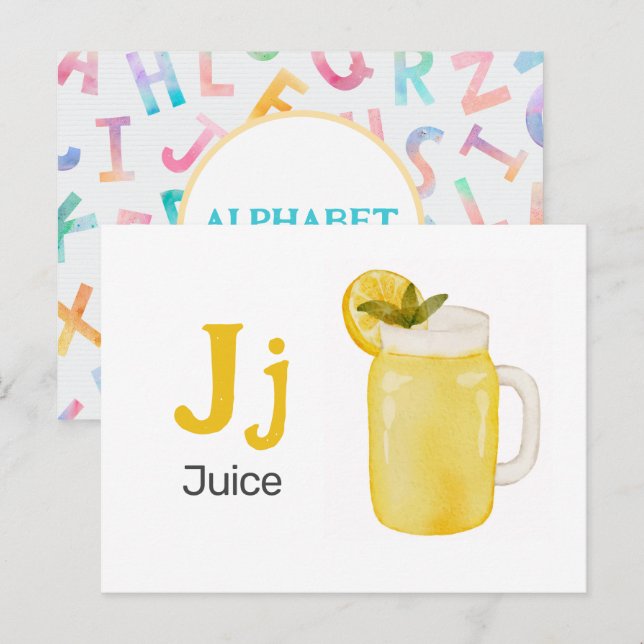 J ist für Juice - Alphabet Flash Card Postkarte (Vorne/Hinten)