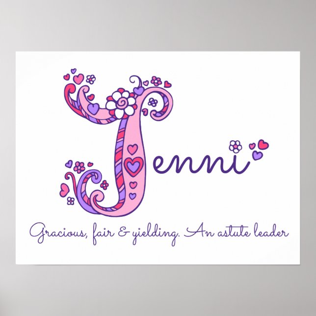 J Jenni Initial Doodle Art Name bedeutet Poster (Vorne)