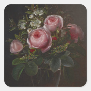 J.L. Jensen - Rose und Tree Anemones in einem ... Quadratischer Aufkleber