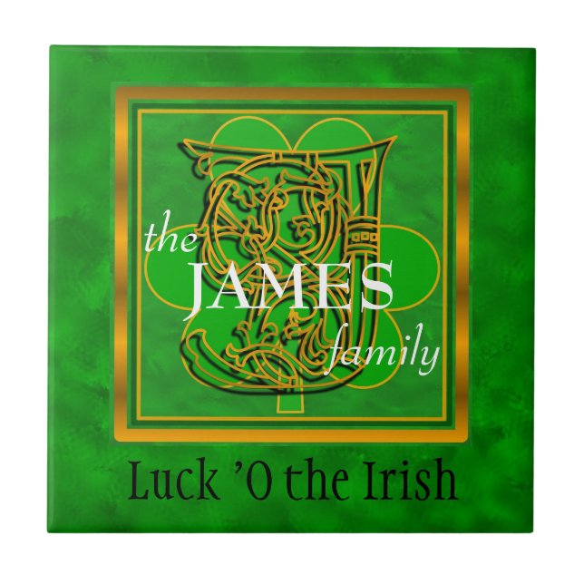 J "Luck of the Irish" Family Custom Monogram Tile Fliese (Vorderseite)