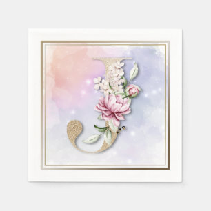 J Monogram Burgunder Blumen Servietten