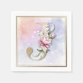 J Monogram Burgundy Floral Napkins Serviette