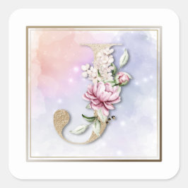 J Monogram Burgundy Floral Square Sticker
