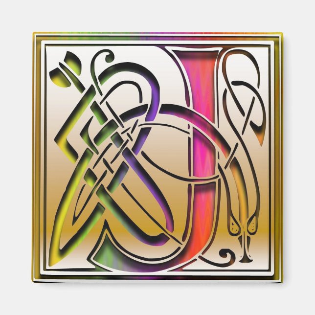 J Monogram "Celtic Rainbow" Square Magnet (Vorne)