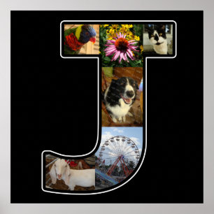 J Monogram Create your own 6 Foto Collage Black Poster
