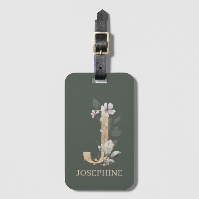 J Monogram Floral Personalisiert Gepäckanhänger (Vorderseite Vertikal)