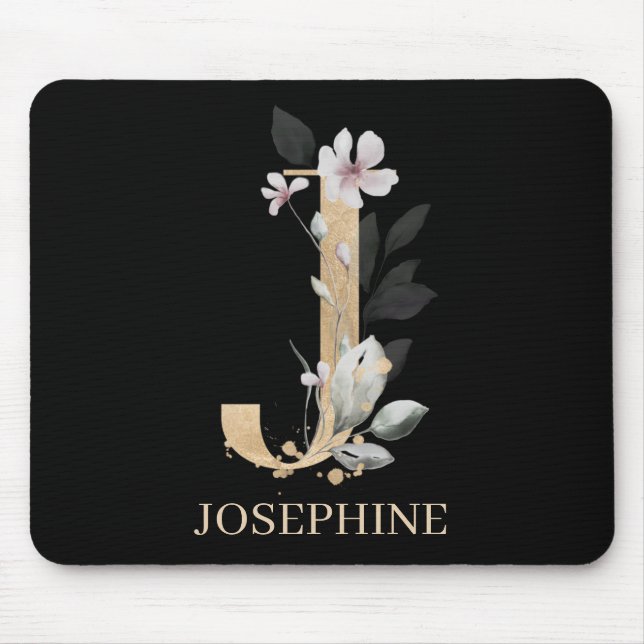 J Monogram Floral Personalisiert Mouse Pad Mousepad (Vorne)