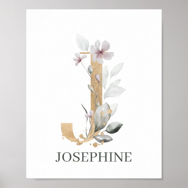 J Monogram Floral Personalisiert Poster (Vorne)