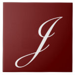 J Monogram Initial White on Maroon Fliese<br><div class="desc">Classic White Letter Monogram on Dark Red Background,  J.</div>