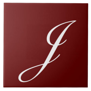 J Monogram Initial White on Maroon Fliese