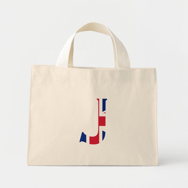 J Monogram überlagert sich auf der Union Jack Flag Mini Stoffbeutel (Vorne)