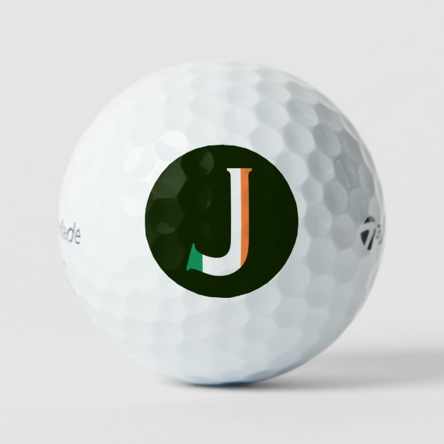 J Monogram überlagert sich auf irischer Flagge tmt Golfball (Vorderseite)