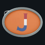 J Monogram überlagert sich auf NLD Flag auf oder b Ovale Gürtelschnalle<br><div class="desc">J Monogram überlagerte sich auf der niederländischen Flagge auf Orangengürtelschnalle Design © Trinkets and Things 2022 - AHP Design. Alle Rechte vorbehalten.</div>