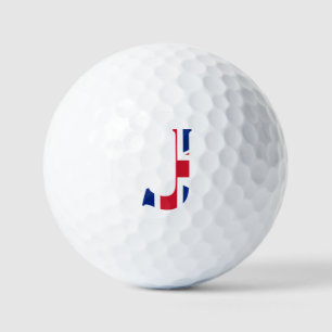 J Monogram überlagert sich auf Union Jack Flag va  Golfball
