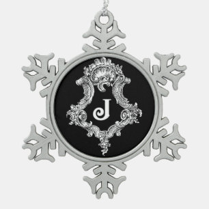 J Monogramm Anfangsornament Schneeflocken Zinn-Ornament